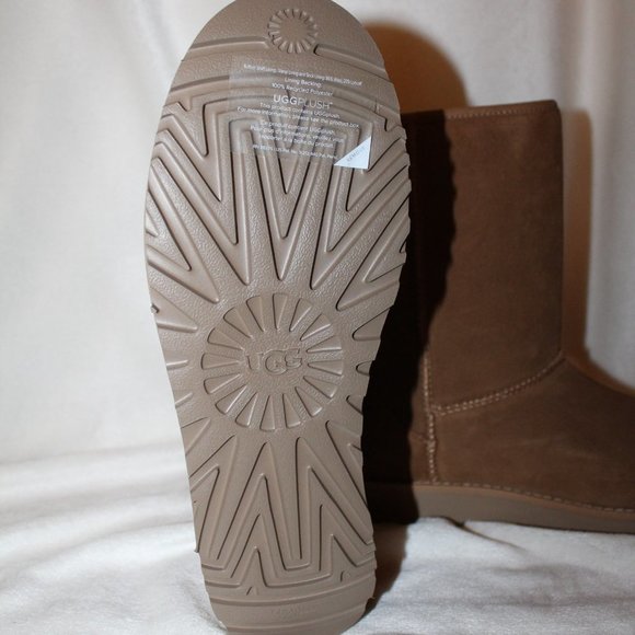 NIB UGG CLASSIC SHORT LOGO‎ ZIP UP SUEDE SHEARLING BOOTS CHESTNUT - Picture 7 of 8